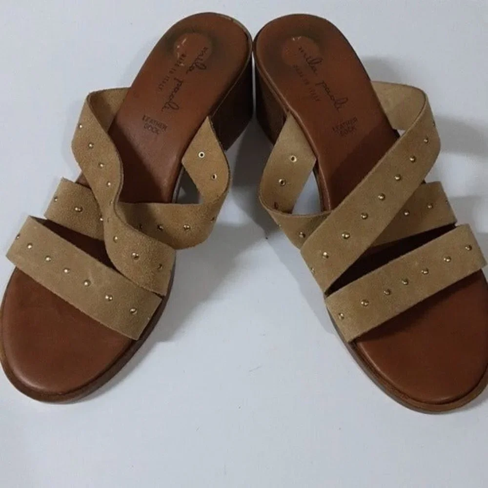 Mila Paoli women sandals leather suede 8 tan casual vacation beach summer